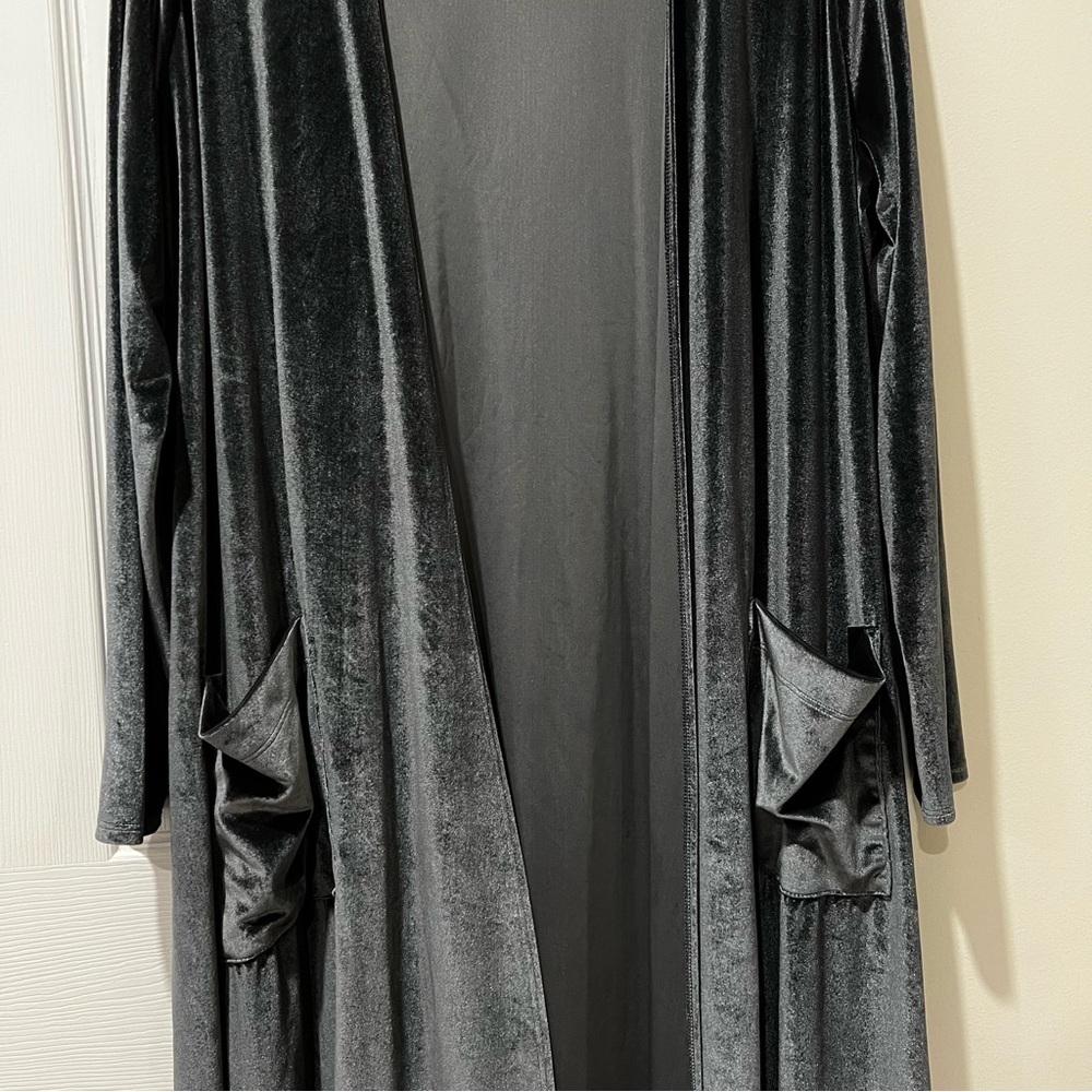 Velvet Lularoe Size Large Grey Velvet Sarah Cardigan Long Duster With Pockets - Picture 8 of 10
